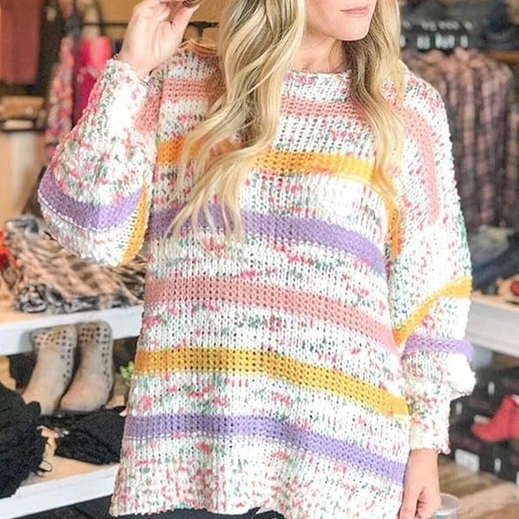 Boutique Colorful Striped Knit Sweater Womens XL - Picture 1 of 4